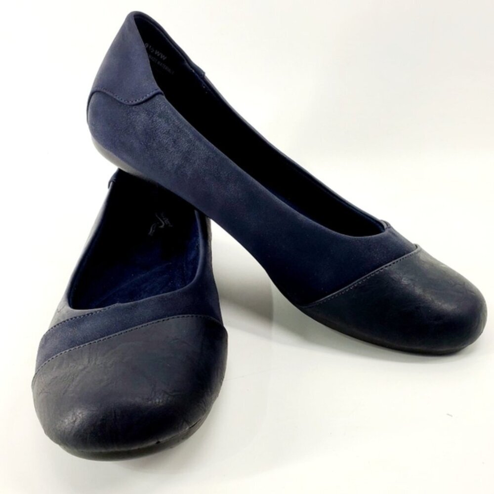 Tuscany by Easy Street Women's 9.5WW Comfort Wave Navy Blue Slip-on Flat
